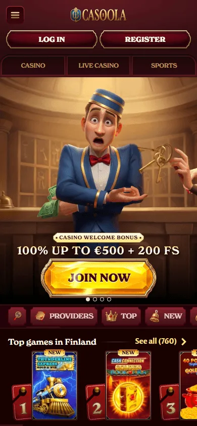Casoola Casino home page on a mobile device